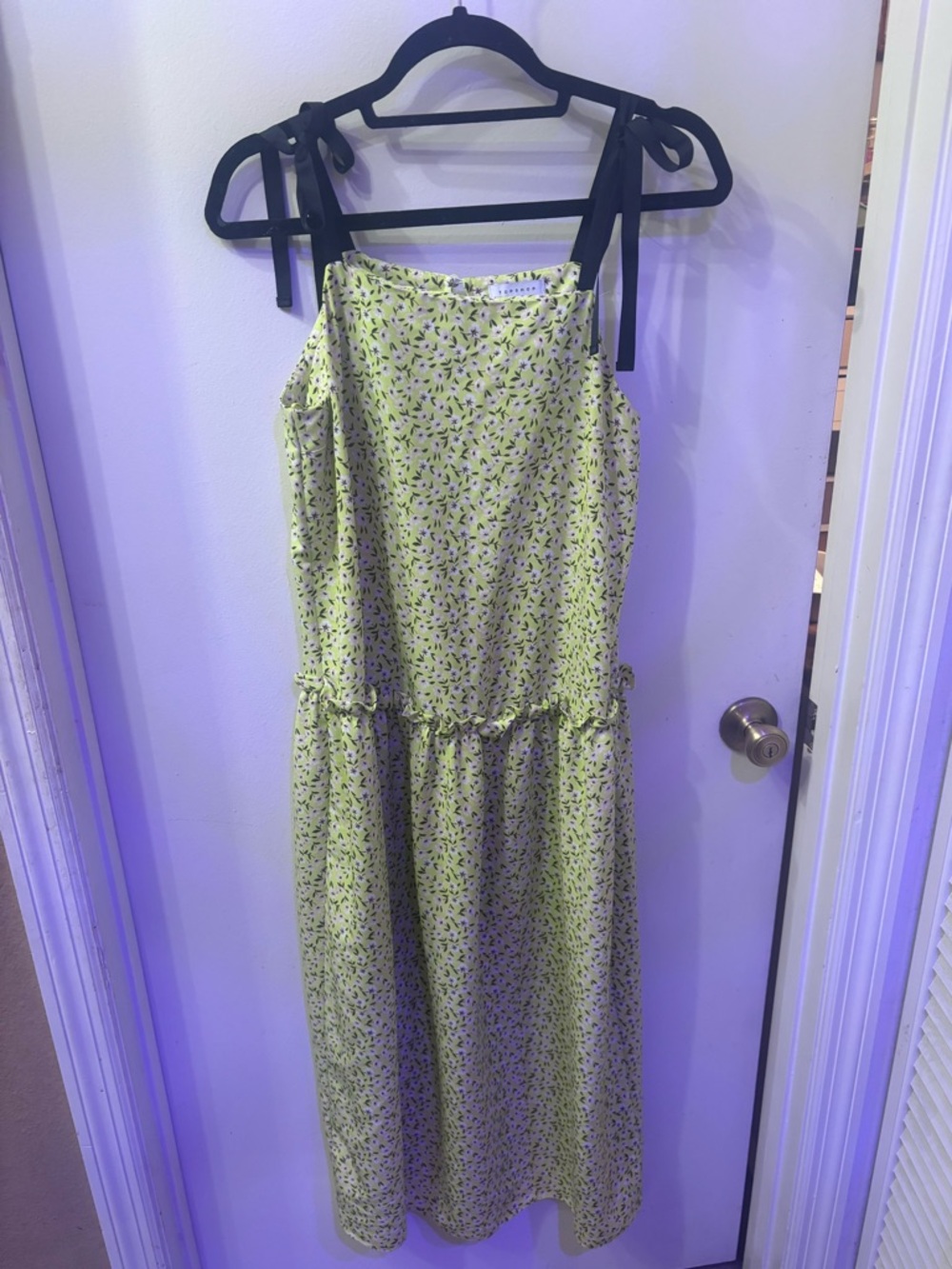 TOPSHOP Lime Green Floral Tie-Shoulder Midi Dress